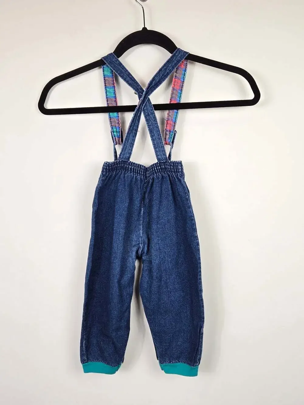 Vintage Carter’s 24M Denim Suspender Pants Plaid Straps Made in Canada